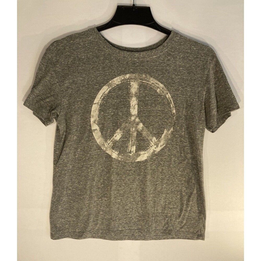 Modern Lux Womens Heather Gray Peace Sign Graphic T-Shirt Size S